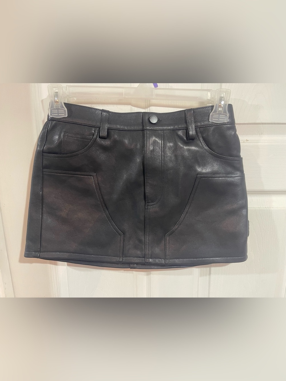Renngli Lamb Leather Black Mini Skirt with Front Pockets